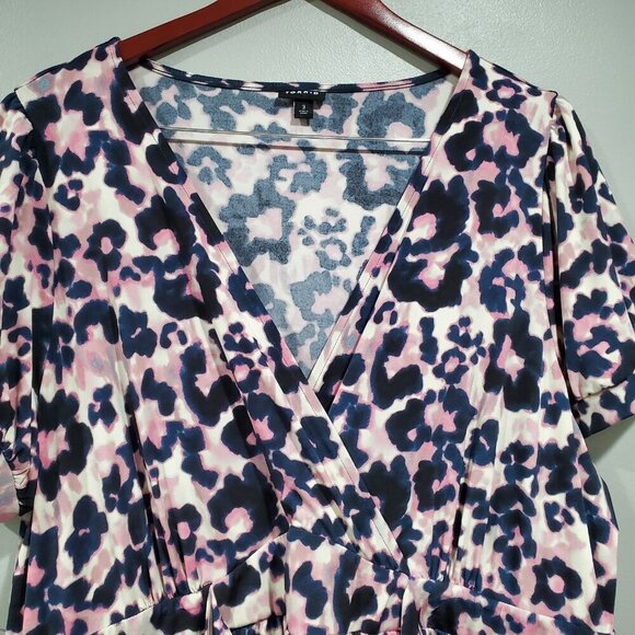 Torrid Tie-Dye Animal Print Surplice Faux Wrap Dress Short Sleeve Tie Pink 3X - Picture 6 of 14
